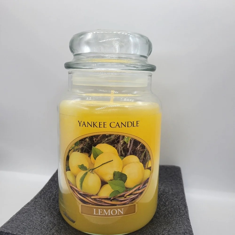 Yankee Candle RARE Retired Lemon Large Jar Candle Yellow Heavy Glass Lid 22 Oz